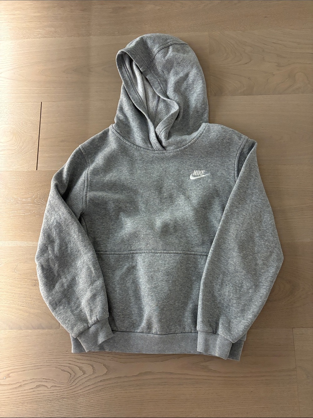 Nike Gray Kids Pullover Hoodie with White Swoosh